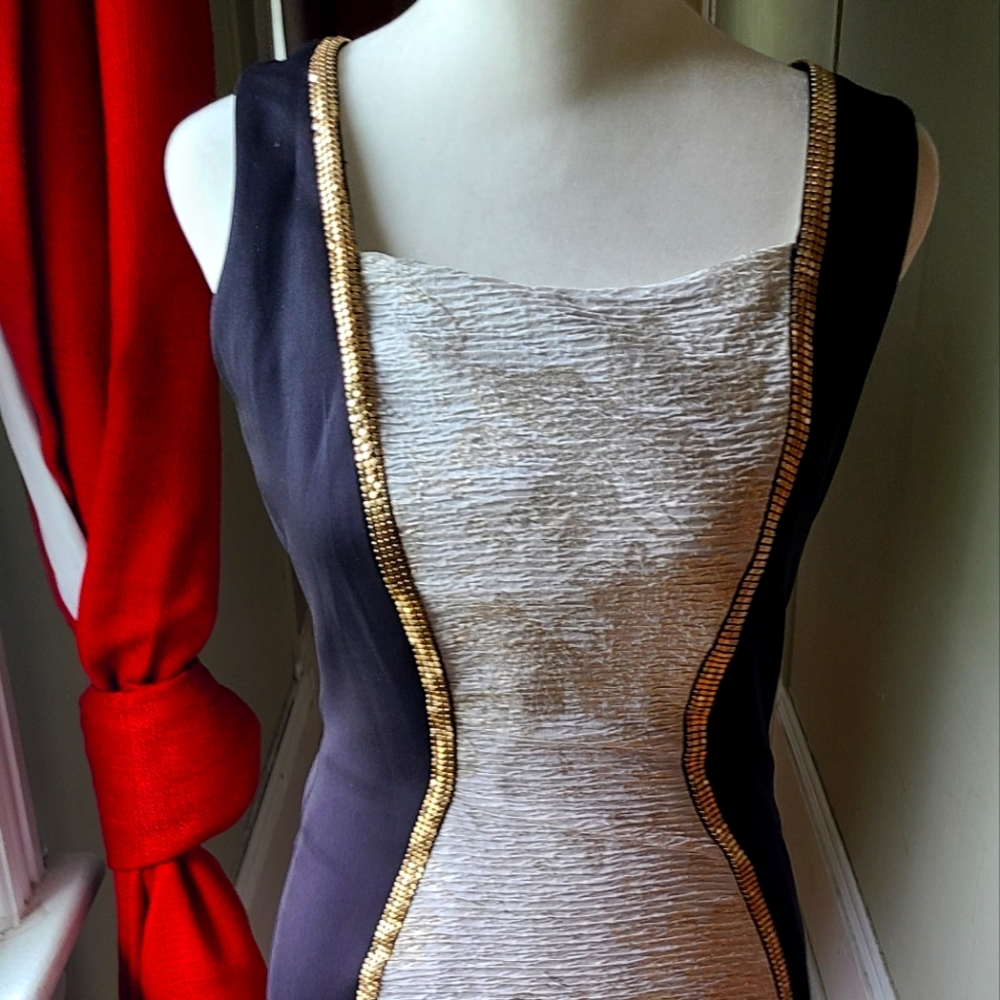 Never worn! White black gold detail occasion shift dress